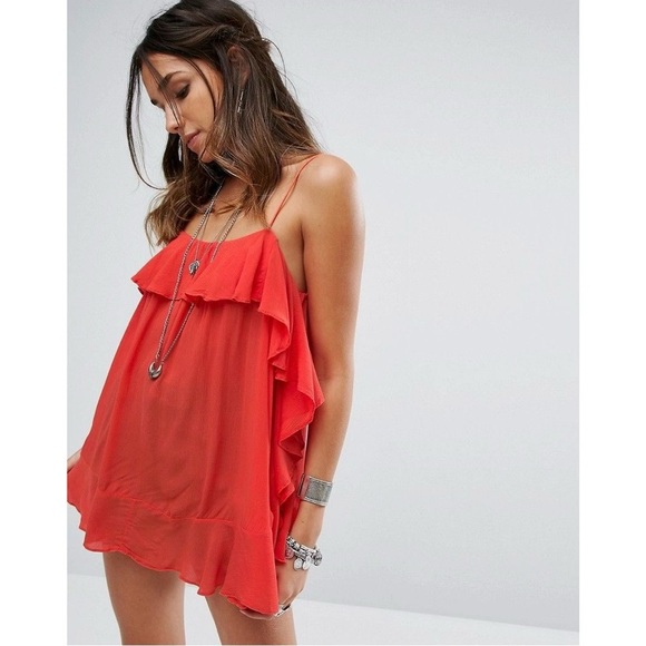 NWT Free People Cascades Ruffle Camisole in Fire Orange/Red Size XS - Picture 1 of 12